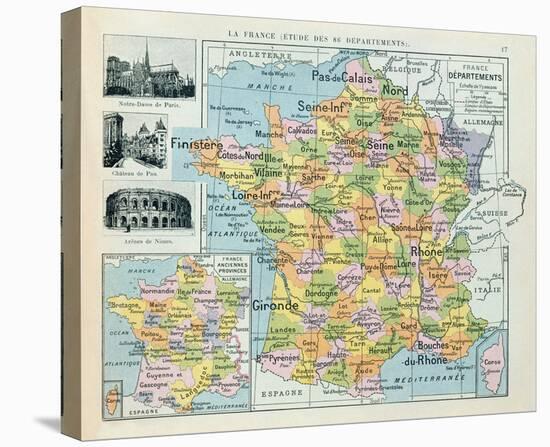 Map of France-The Vintage Collection-Stretched Canvas