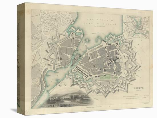 Map of Geneva, with an Illustrated 'View of the City', 1847-null-Premier Image Canvas