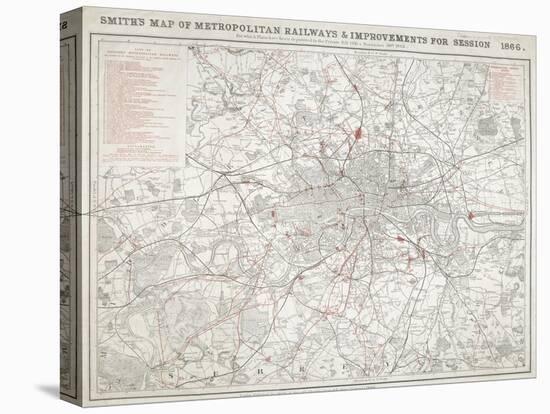 Map of Greater London showing the Metropolitan Railways and improvements in 1866-Anon-Premier Image Canvas