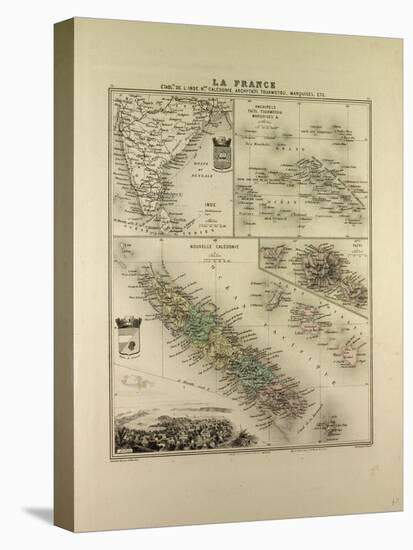 Map of India New Caledonia Tahiti Tuamotu Archipelago Marquesas Islands 1896-null-Premier Image Canvas