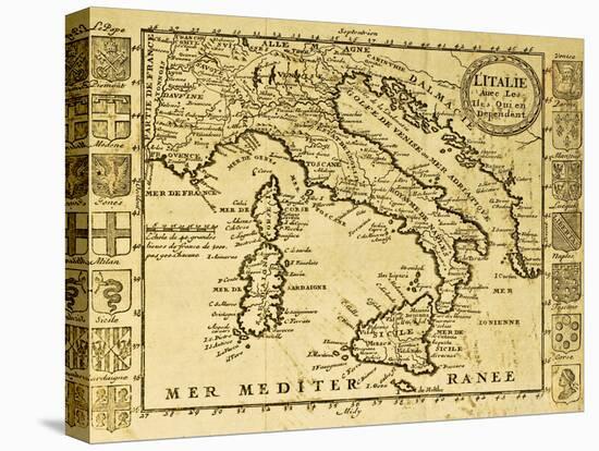 Map Of Italy Framed By Territorial Crests. May Be Dated To The Beginning Of Xviii Sec-marzolino-Stretched Canvas