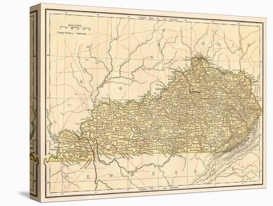 Map of Kentucky (Usa), circa 1870 - Lithography 19Th Century (Map of Kentucky in the 1870S - Printe-null-Premier Image Canvas