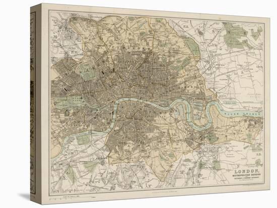 Map of London and Its Suburbs-J. Bartholomew-Stretched Canvas