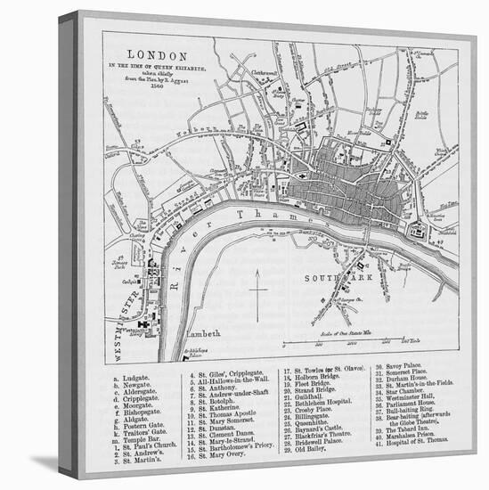 Map of London at the Time of Queen Elizabeth I-null-Premier Image Canvas
