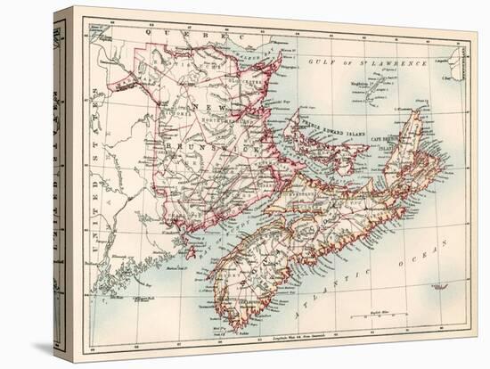 Map of New Brunswick and Nova Scotia and Prince Edward Island (Canada) in the Atlantic Ocean, Circa-null-Premier Image Canvas