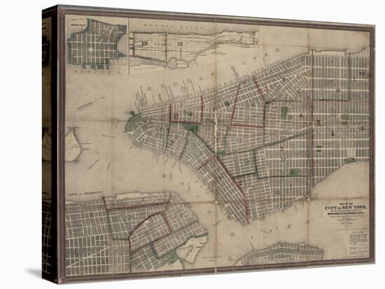 Map of New York City with the adjacent cities of Brooklyn, Jersey City and Williamsburg, 1852-null-Premier Image Canvas