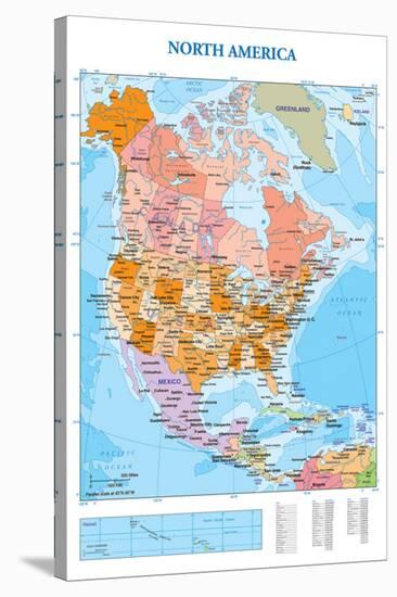 Map of North America-null-Stretched Canvas