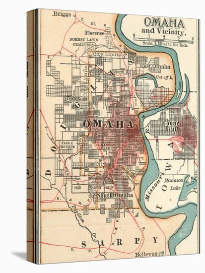 Map of Omaha and Vicinity-Encyclopaedia Britannica-Stretched Canvas