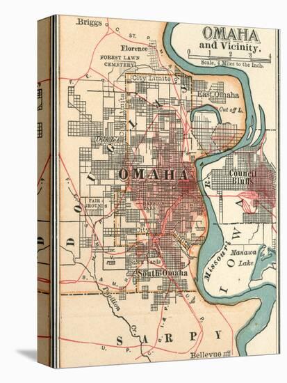 Map of Omaha and Vicinity-Encyclopaedia Britannica-Stretched Canvas