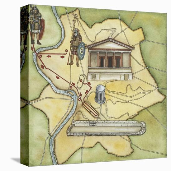 Map of Rome: Camp, Temple of Vesta, Circus Maximus, Capitoline Hill and the Temple of Jupiter-null-Premier Image Canvas