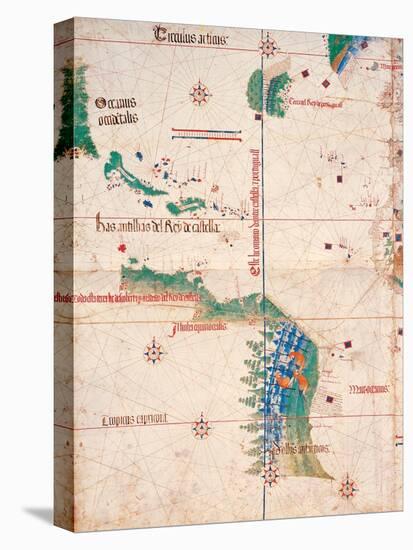 Map of South America and the Coastline of Brazil with parrots, 1502, Estense Library,Modena, Italy-null-Stretched Canvas