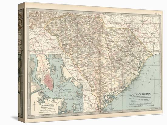 Map of South Carolina. United States. Inset Map of Charleston, Harbor and Vicinity-Encyclopaedia Britannica-Stretched Canvas