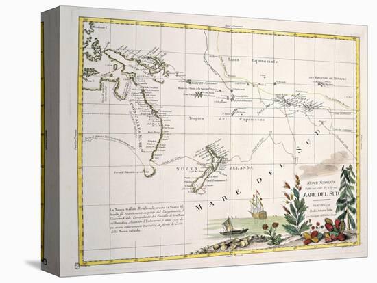 Map of South Seas, New Zealand, New Guinea, New South Wales, Society Islands-null-Premier Image Canvas