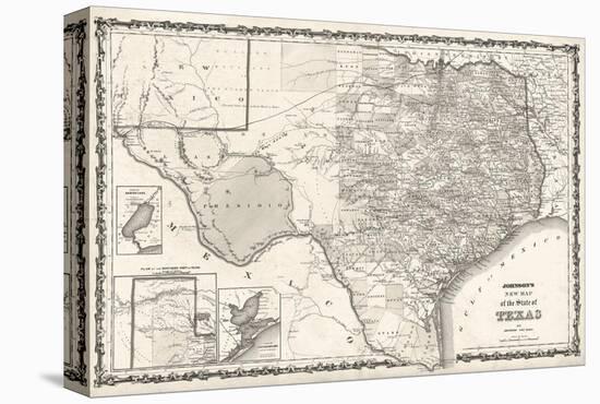 Map of Texas-Bill Cannon-Stretched Canvas