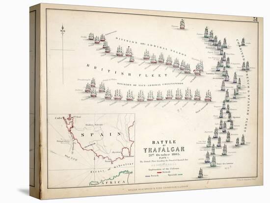 Map of the Battle of Trafalgar, Published by William Blackwood and Sons, Edinburgh and London, 1848-Alexander Keith Johnston-Premier Image Canvas