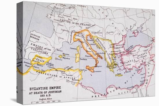 Map of the Byzantine Empire at Death of Emperor Justinian I (463-565) from 'A Literary and…-English School-Premier Image Canvas