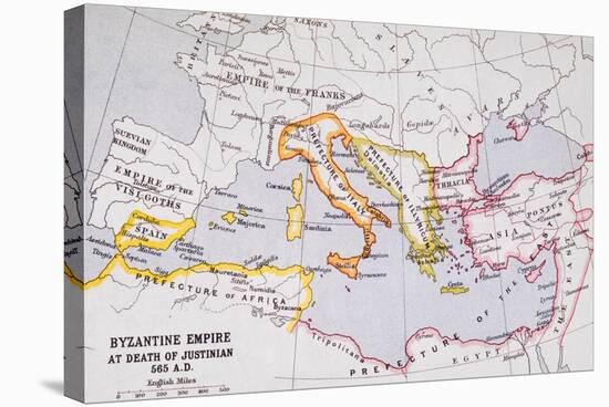 Map of the Byzantine Empire at Death of Emperor Justinian I (463-565) from 'A Literary and…-English School-Premier Image Canvas