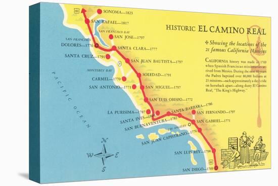 Map of the Camino Real, California Missions-null-Stretched Canvas