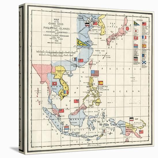 Map of the China Seas, Philippines, and European Colonies in the Region, c.1898-null-Premier Image Canvas