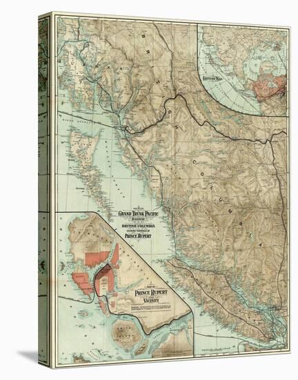 Map of the Grand Trunk Pacific Railway In British Columbia, c.1910-null-Stretched Canvas