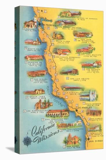 Map of the Missions, California-null-Stretched Canvas