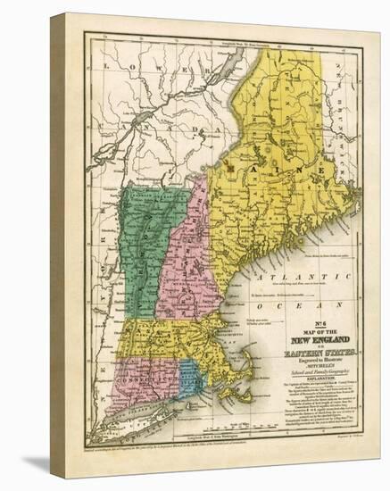 Map of the New England or Eastern States, c.1839-Samuel Augustus Mitchell-Stretched Canvas