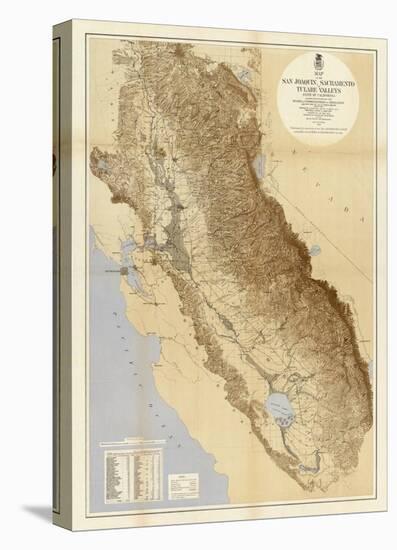 Map of The San Joaquin, Sacramento and Tulare Valleys, c.1873-null-Stretched Canvas