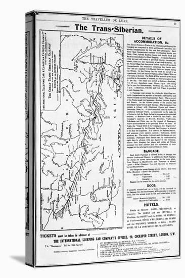 Map of the Trans-Siberian Railway, Produced by J. Bartholomew and Co., c.1920-English School-Premier Image Canvas