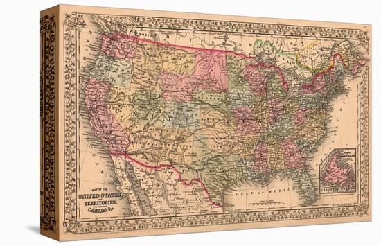 Map of the United States, c.1867-null-Stretched Canvas