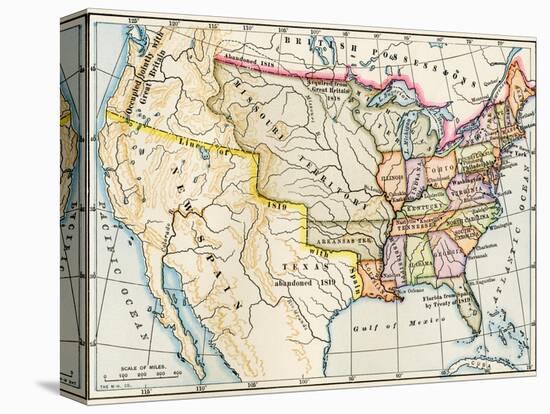 Map of the United States in 1819, Showing Territory under Spanish and British Control-null-Premier Image Canvas