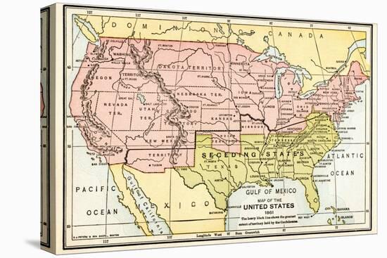 Map of the United States in 1861, at the Start of the Civil War-null-Premier Image Canvas