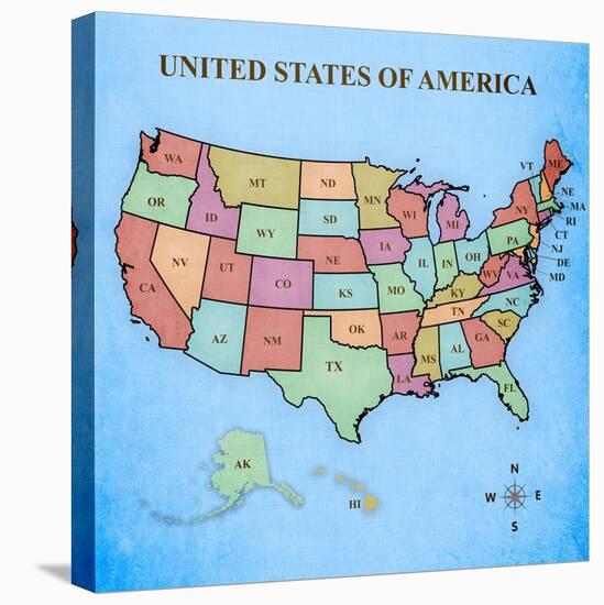 Map of the United States-Josefina-Stretched Canvas