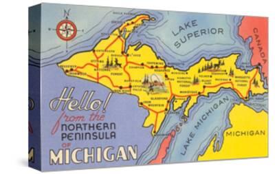 Map Of Upper Michigan 'Map Of The Upper Peninsula, Michigan' Stretched Canvas Print | Art.com