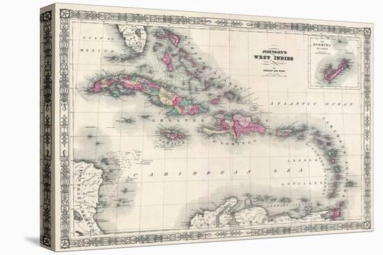 Map of the West Indies and Caribbean by A.J. Johnson-null-Premier Image Canvas