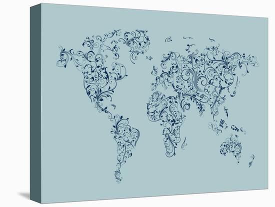 Map of the World Map Floral Swirls-Michael Tompsett-Stretched Canvas