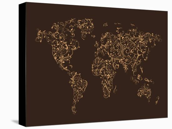 Map of the World Map Floral Swirls-Michael Tompsett-Stretched Canvas