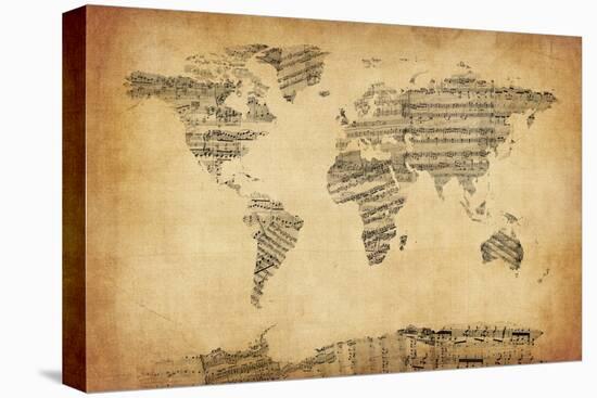 Map of the World Map from Old Sheet Music-Michael Tompsett-Stretched Canvas
