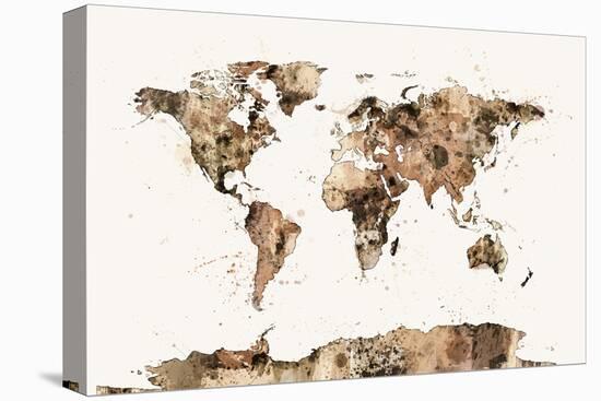 Map of the World Map Sepia Watercolor-Michael Tompsett-Stretched Canvas