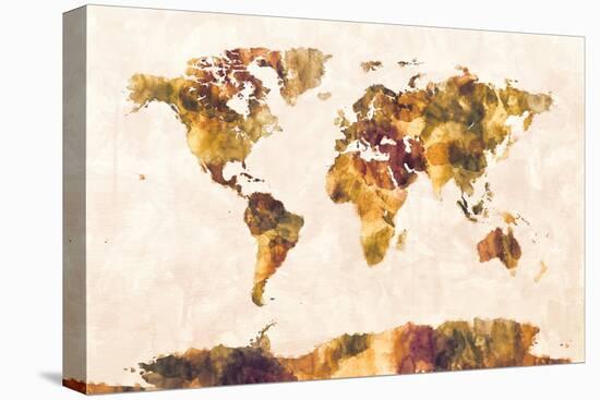 Map of the World Map Watercolor Painting-Michael Tompsett-Stretched Canvas