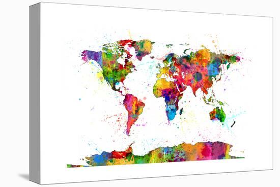 Map of the World Map Watercolor-Michael Tompsett-Stretched Canvas