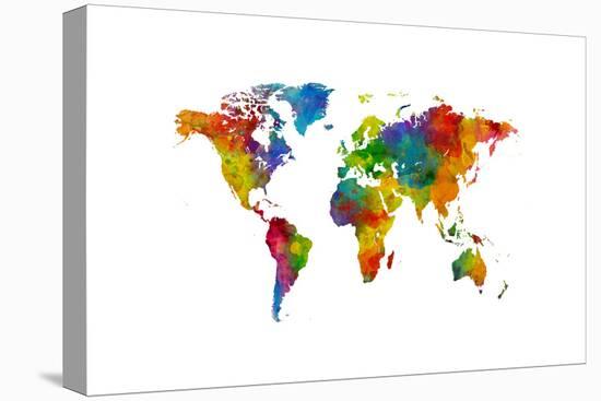 Map of the World Map Watercolor-Michael Tompsett-Stretched Canvas