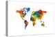 Map of the World Map Watercolor-Michael Tompsett-Stretched Canvas