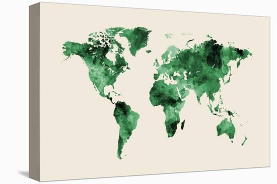 Map of the World Map Watercolor-Michael Tompsett-Stretched Canvas