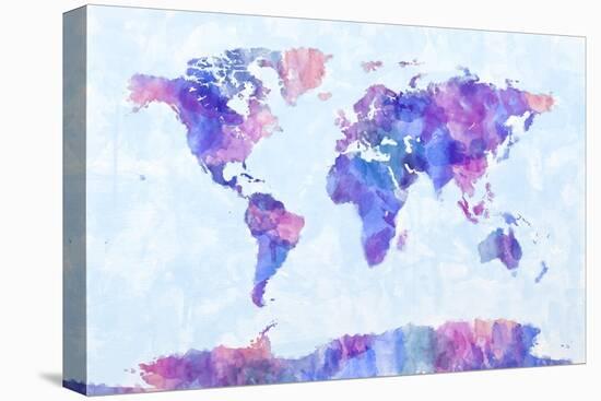 Map of the World Watercolour-Michael Tompsett-Stretched Canvas