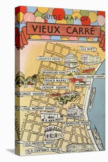 Map of Vieux Carre, New Orleans, Louisiana-null-Stretched Canvas