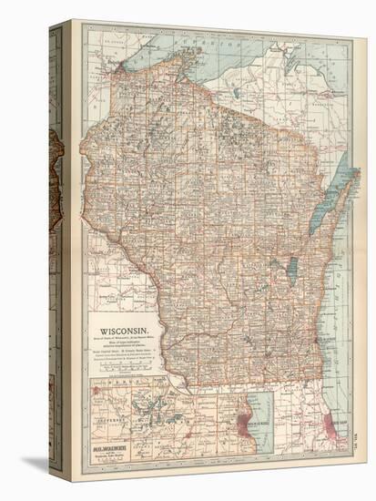 Map of Wisconsin. United States. Inset Map of Milwaukee and the Waukesha Lake Region-Encyclopaedia Britannica-Stretched Canvas