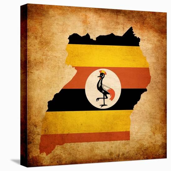 Map Outline Of Uganda With Flag Grunge Paper Effect-Veneratio-Stretched Canvas