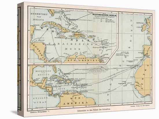 Map Showing the Voyages of Christopher Columbus-null-Stretched Canvas