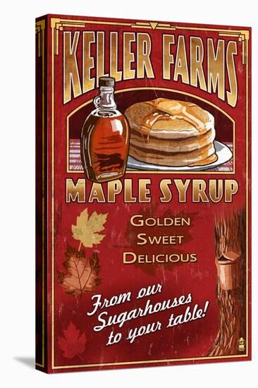 Maple Syrup Farm - Vintage Sign-Lantern Press-Stretched Canvas
