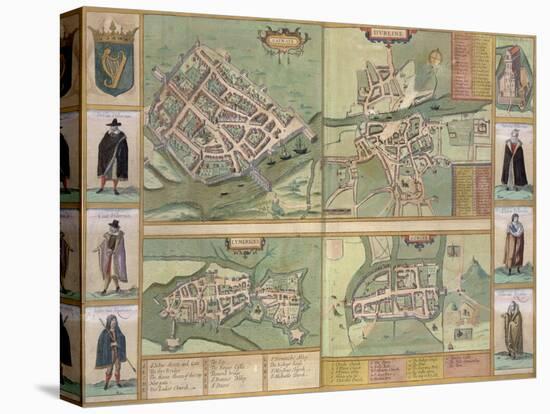 Maps of Galway, Dublin, Limerick, and Cork, in Civitates Orbis Terrarum by Braun and Hogenberg-Joris Hoefnagel-Premier Image Canvas